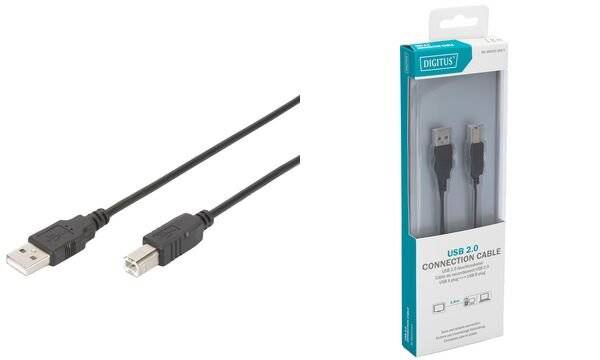 Digitus Kabel USB USB 2.0 Złącze męskie USB-A, Złącze męskie USB-B 1.80 m czarny konstrukcja okrągła, podwójne ekranowan-2