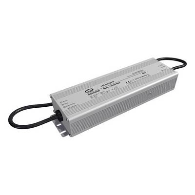 Prostokątny, srebrny zasilacz z kablami na obu końcach, z widocznymi logotypami i oznaczeniem CE. Odpowiedni do zasilania urządzeń elektronicznych.
