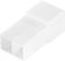 Prostokątny, biały adapter z tworzywa sztucznego z dwoma otwartymi końcówkami, prawdopodobnie przeznaczony do połączeń elektrycznych lub technicznych.