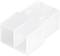 Biała, prostokątna plastikowa złączka z dwoma otworami, odpowiednia do zastosowań elektrycznych.