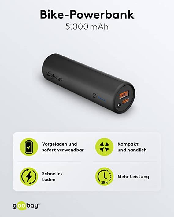 Powerbank Goobay Goobay 60656 Powerbank for Fahrrad 5000 mAh Bike Fahrradhalterung USB Buchse PD 5000 mAh Li-Ion