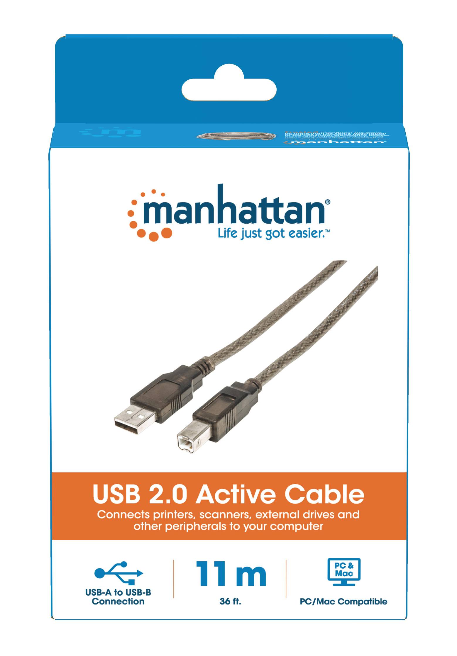 Manhattan Kabel USB USB 2.0 Złącze męskie USB-A, Złącze męskie USB-B 11.00 m przeźroczysty 510424-3