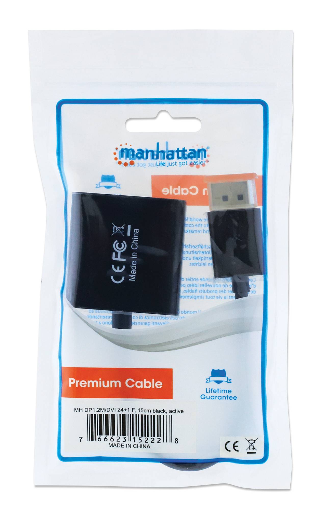 adapter DisplayPort Manhattan DisplayPort 1.2a auf DVI-Adapter DisplayPort 1.2a-Stecker auf DVI-D-Buchse 23cm 152228, 23-5