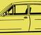 Rysunek samochodu z boku, na żółtym tle. Widoczne są okna, lusterka i drzwi.