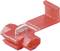 Czerwony element łączący z tworzywa sztucznego z metalowym zaciskiem, w pozycji otwartej. Stosowany do łączenia przewodów w instalacjach elektrycznych.