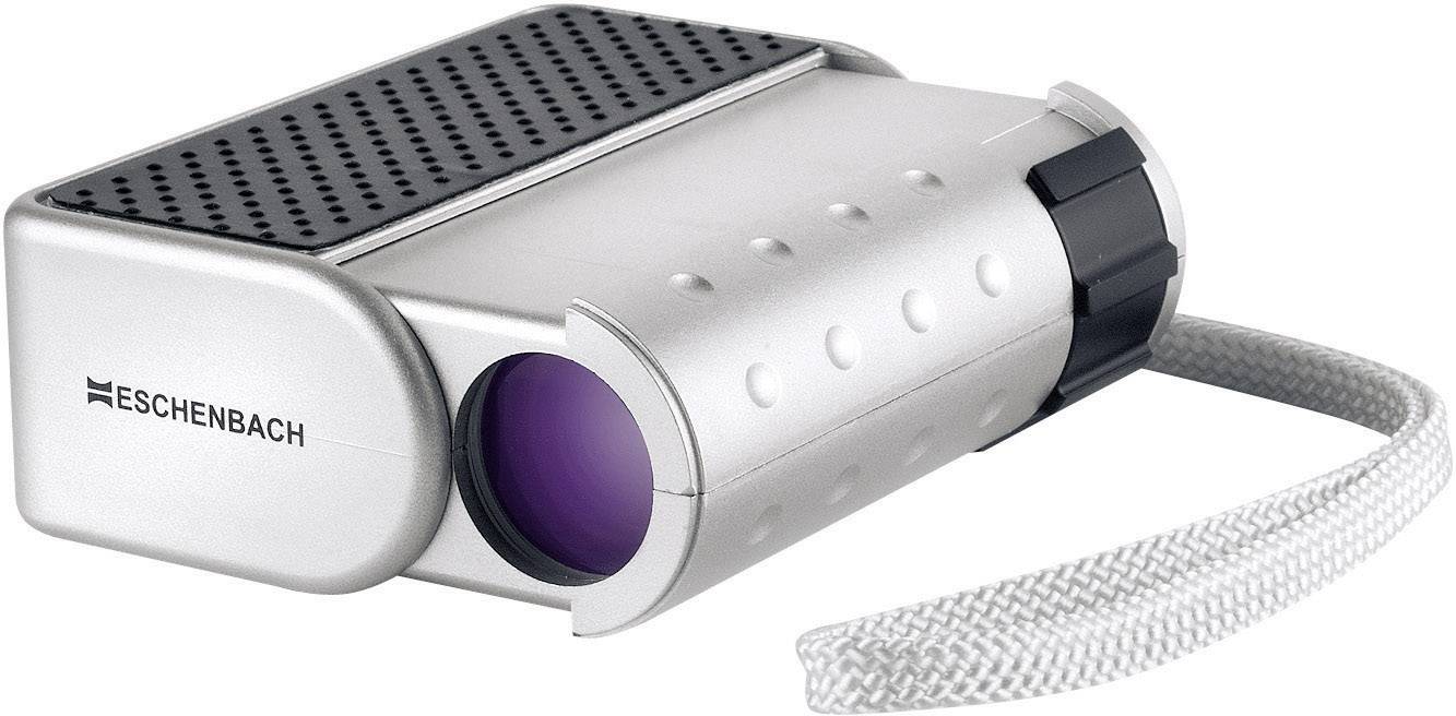 Kompaktowy lornetka monokularowa z fioletową soczewką i paskiem do noszenia, odpowiednia do obserwacji odległych obiektów, marka 'Eschenbach'.