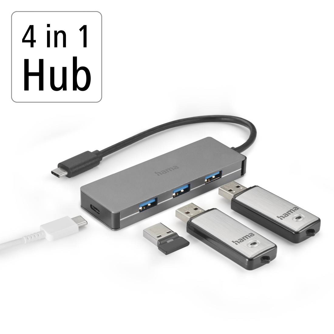 Hama 00200105 USB-Hub 3+1 Port USB-A, USB-C® USB 3.1 Gen1 5 GBit/s z wtyczką USB-C antracytowy-2
