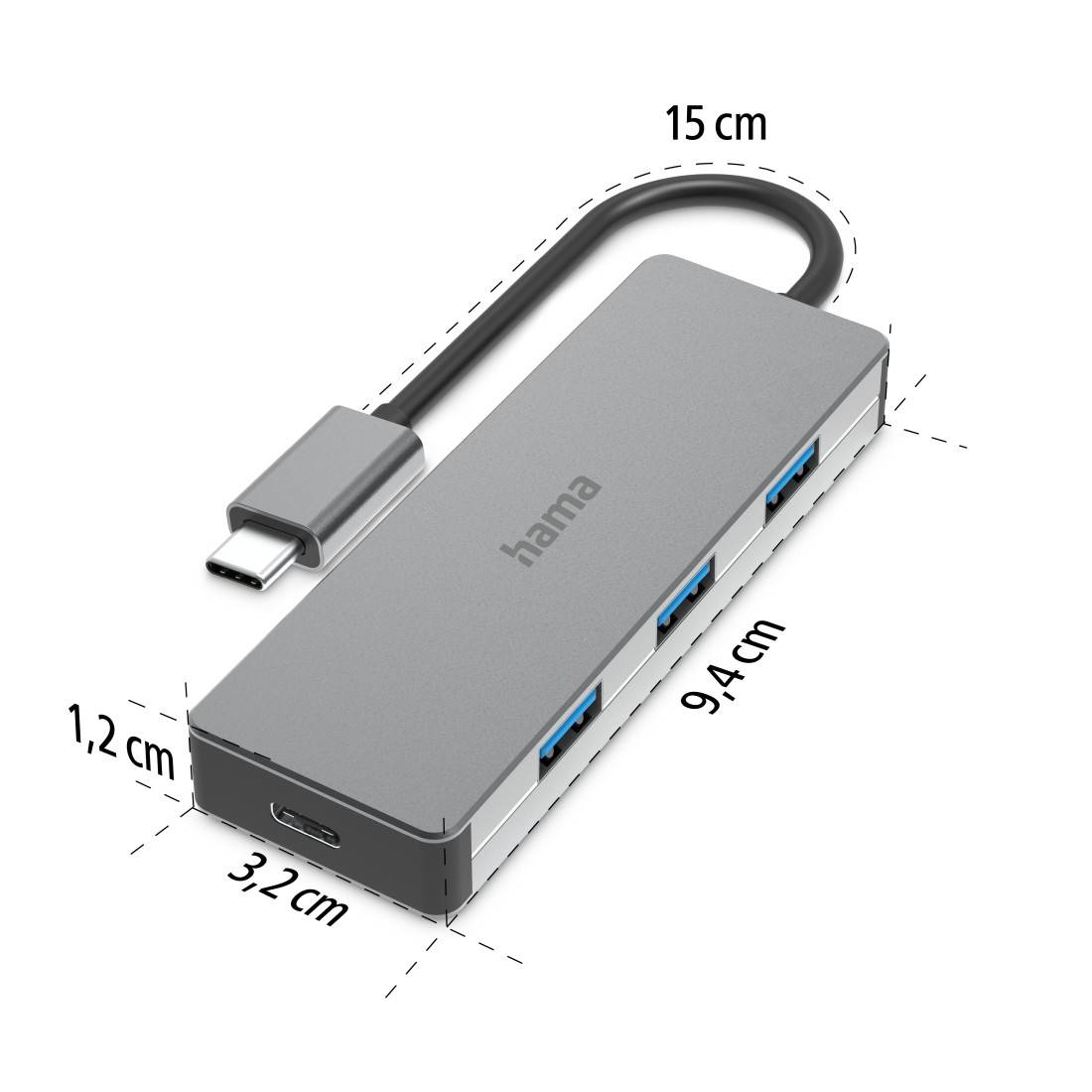 Hama 00200105 USB-Hub 3+1 Port USB-A, USB-C® USB 3.1 Gen1 5 GBit/s z wtyczką USB-C antracytowy-4