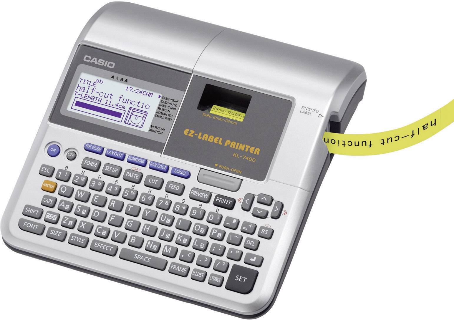 Drukarka etykiet Casio KL7400, QWERTZ, do taśmy do nadruku XR, 6 mm, 9