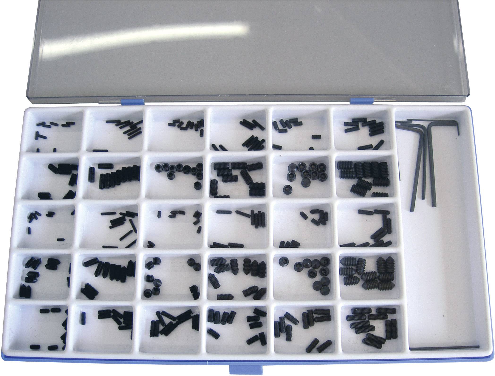 Wkręty dociskowe, DIN 913, DIN914, DIN 916, DIN 11, M2 - M6, zestaw, 306 szt.