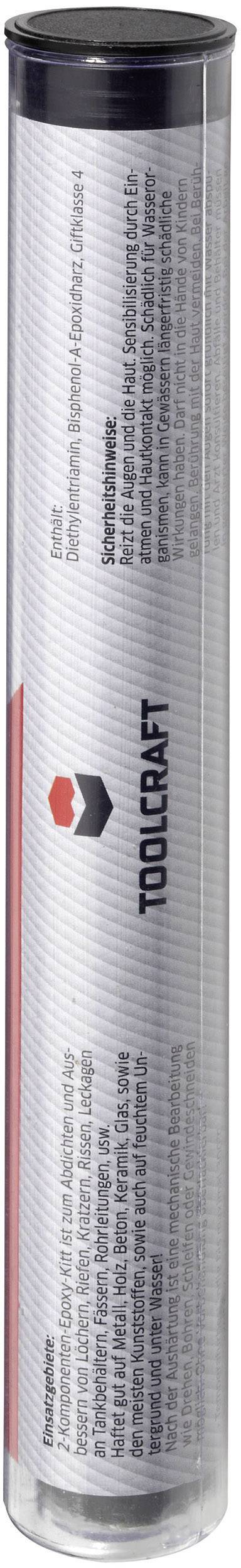 Przezroczyste plastikowe pudełko z białą etykietą, na której znajduje się tekst i czerwono-czarne logo marki 'Toolcraft'. Tekst jest trudny do odczytania.