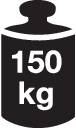 Symbol obciążenia wynoszący 150 kg, wskazujący maksymalne obciążenie lub pojemność.