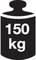 Symbol obciążenia wynoszący 150 kg, wskazujący maksymalne obciążenie lub pojemność.