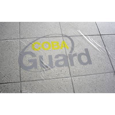 Podłoga pokryta jest płytkami z nadrukiem 'COBA Guard' w kolorach żółtym i szarym, co może wskazywać na zastosowanie powłoki ochronnej.