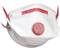 Biała maska ochronna z czerwonym zaworem i czerwonymi paskami.