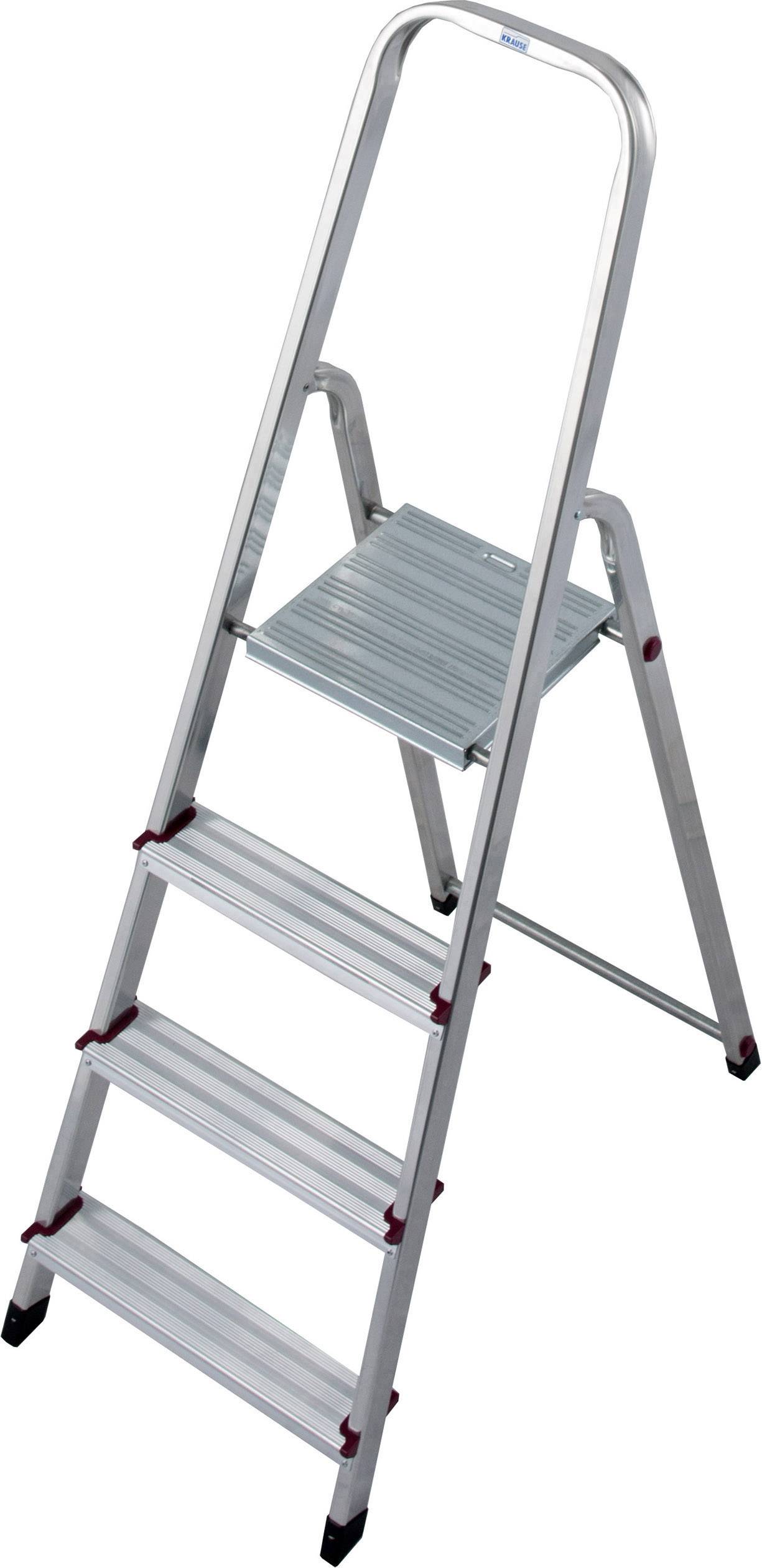 Drabina aluminiowa z czterema stopniami i górną platformą, odpowiednia do prac na wysokości w domu lub biurze.