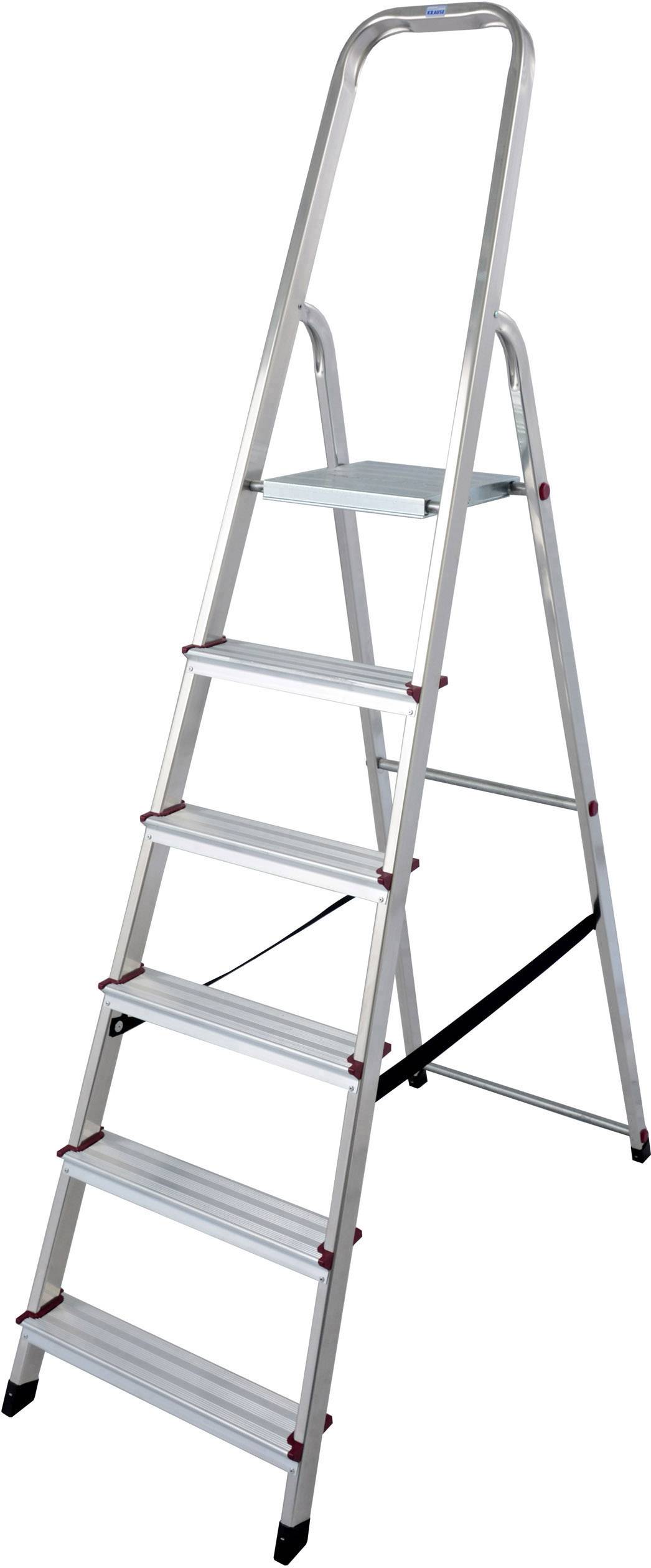Drabina aluminiowa z sześcioma stopniami i platformą na górze, odpowiednia do użytku w domach lub warsztatach.