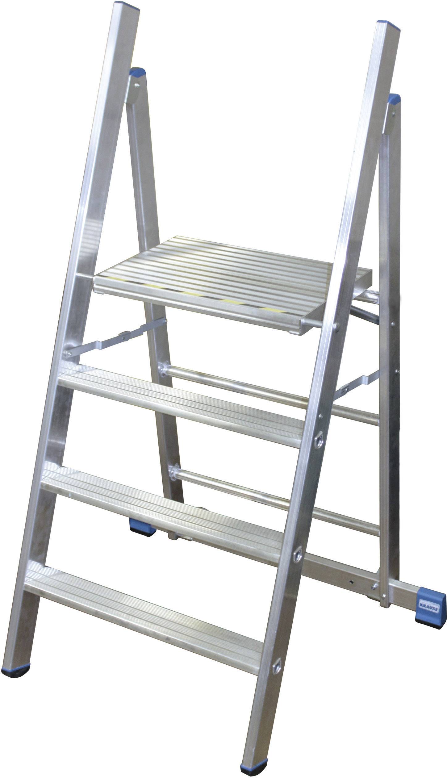 Aluminiowa drabina trzystopniowa z platformą na górze. Idealna do prac na średniej wysokości w domu lub warsztacie.