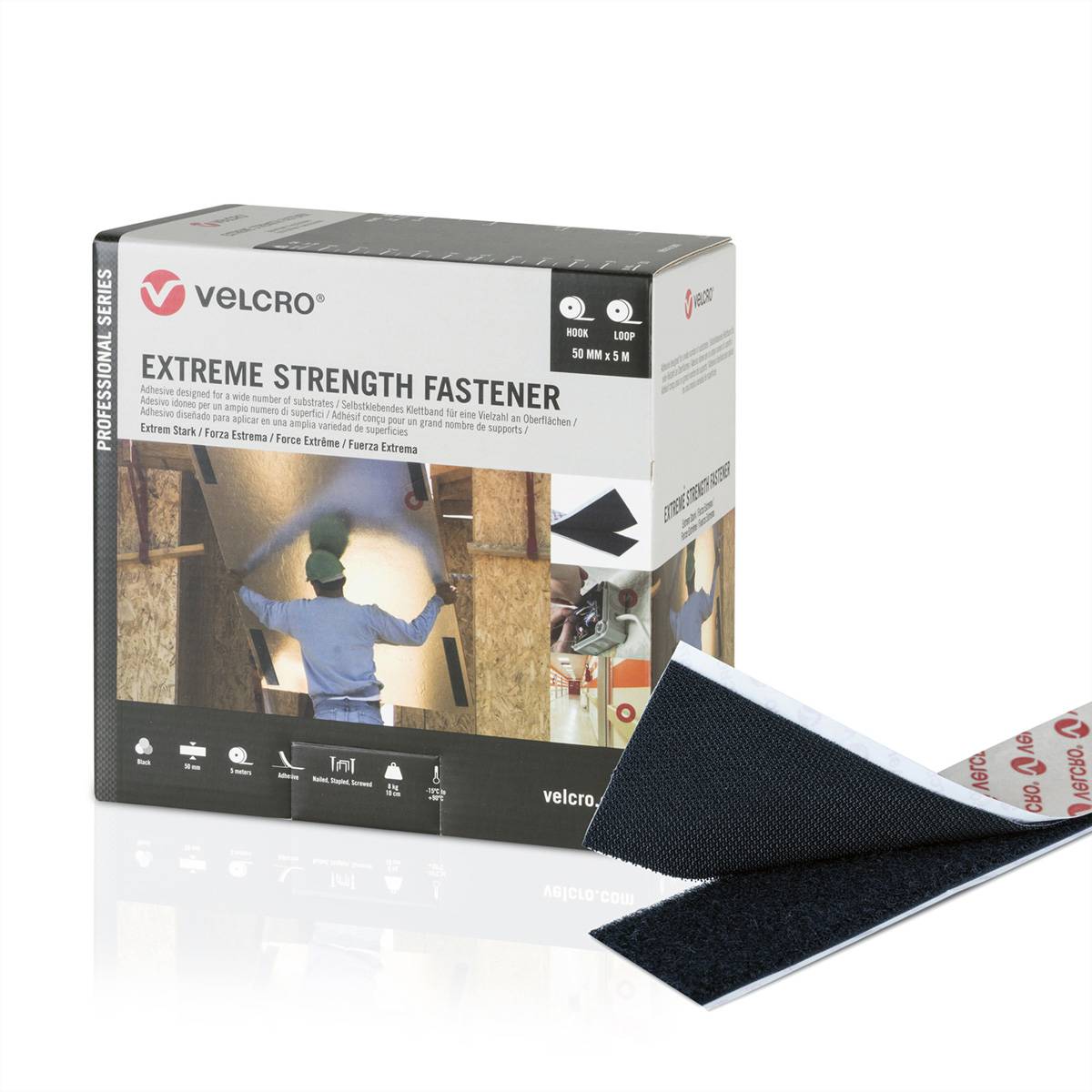 Taśma rzepowa VELCRO® Extreme Strength Fastener 5 m, taśma rzepowa 5 m, rzep 50 mm, czarna-0