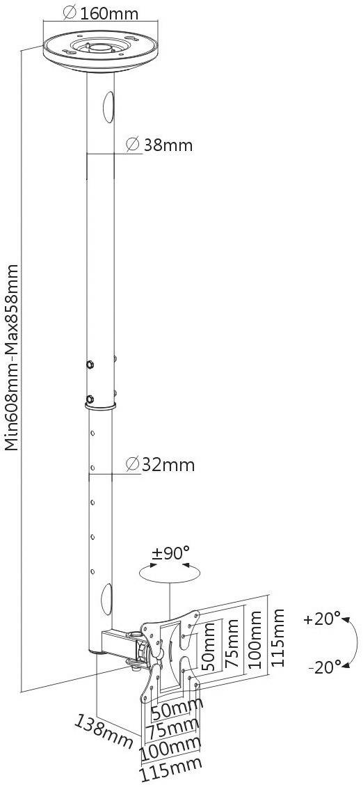 Uchwyt sufitowy do TV, LCD My Wall HL 4-1 L, Maks. udźwig: 30 kg, 25,4 cm (10") - 76,2 cm (30")-2