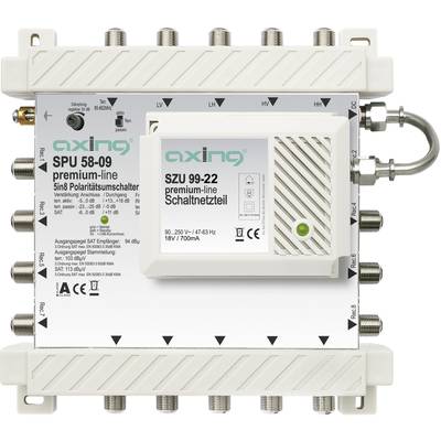 Multiprzełącznik SAT Axing SPU 58-09 Wejścia (multi-switch): 5 (4 sat/ 1 naziemne) Ilość uczestników: 8 funkcja StandBy,