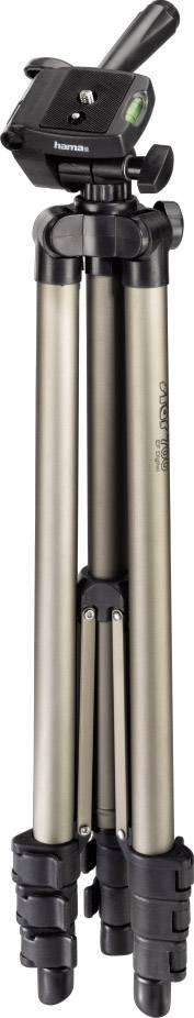 Stabilny, srebrny statyw fotograficzny z regulowanymi nogami i antypoślizgowymi stopkami, odpowiedni do wykonywania zdjęć i nagrań wideo.