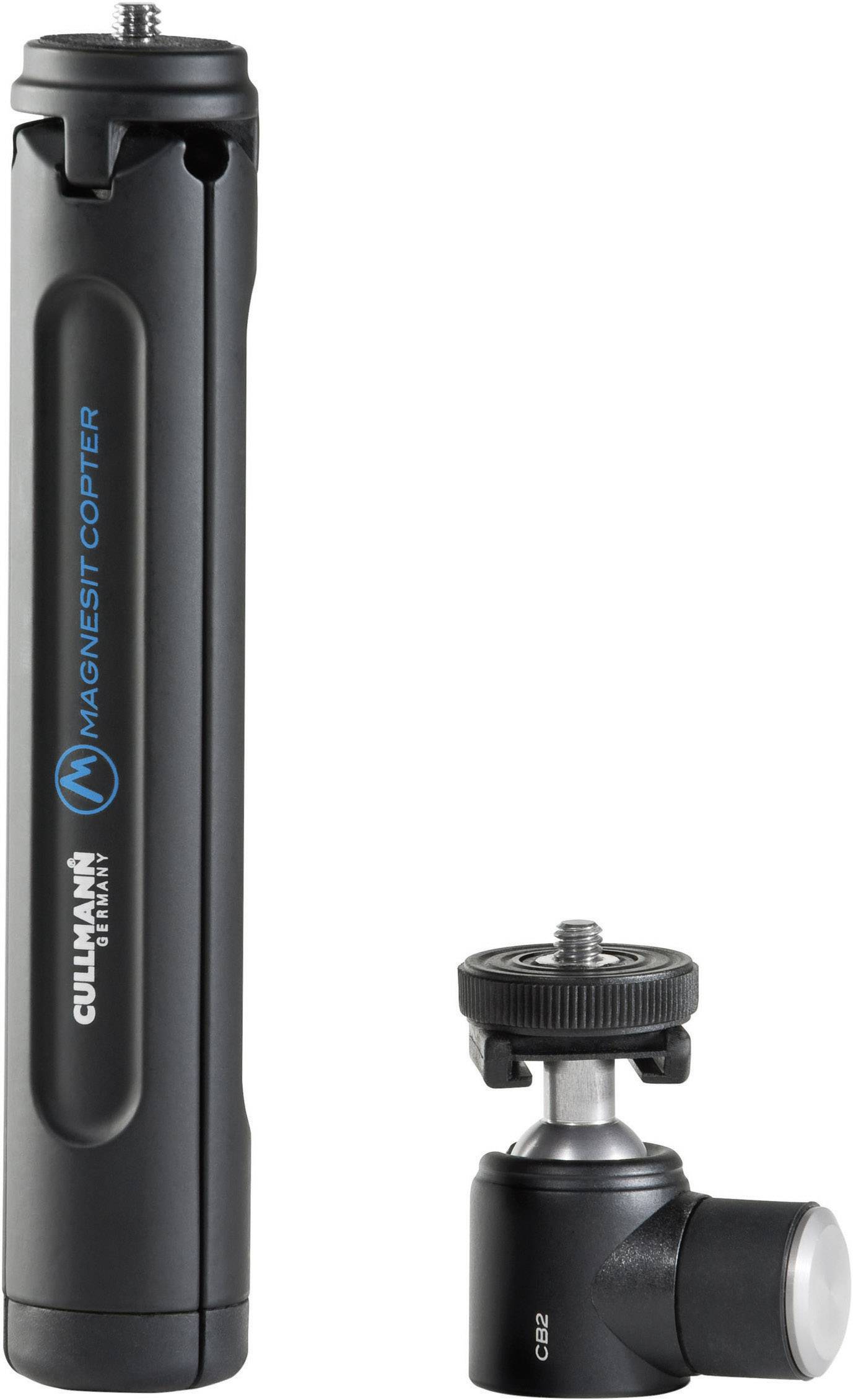 Czarny mini statyw z głowicą kulową, odpowiedni dla kompaktowych aparatów. Można postawić na stole lub płaskich powierzchniach, idealny do użytku w podróży.