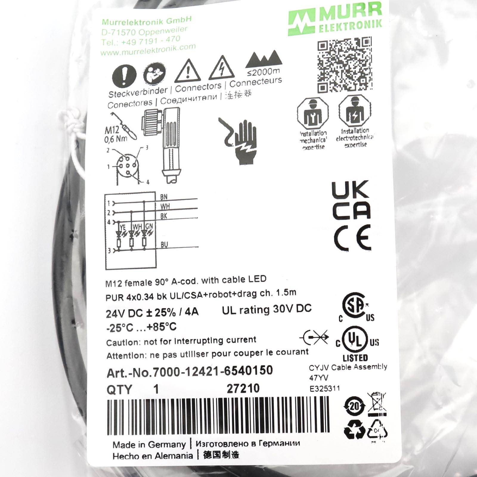 Murrelektronik 7000-12421-6540150 Złącze niekonfekcjonowane czujnika/aktuatora, piny: 4, 1.50 m, 1 szt.-2