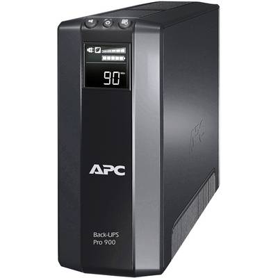 Czarna APC Back-UPS Pro 900 wyświetla na wyświetlaczu pozostały czas pracy wynoszący 90 minut.