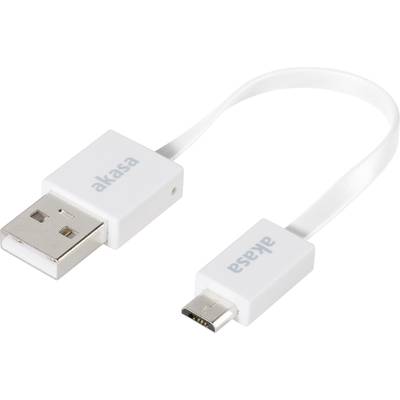 Krótki, biały kabel USB z wtyczkami USB-A i Micro-USB, obie oznaczone napisem 'akasa'.