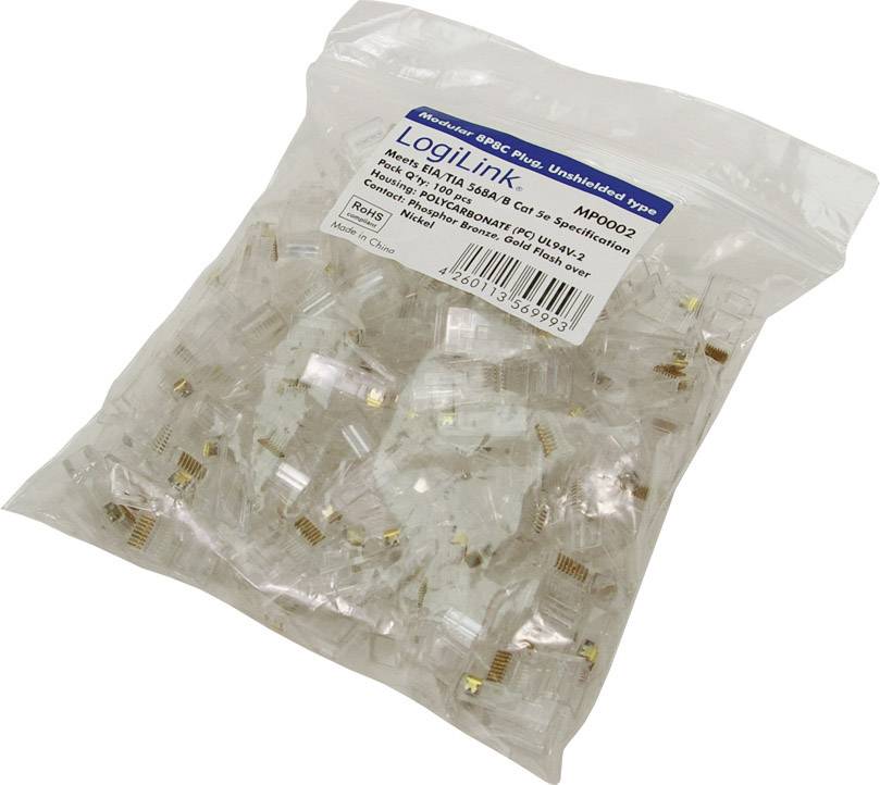 Прямий чоловічий роз'єм RJ45 LogiLink MP0002 Кількість контактів: 8P8C 100 шт.