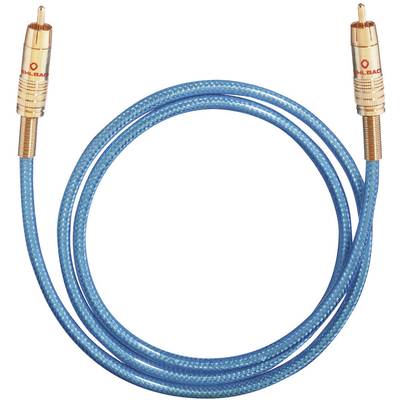 Niebieskie, spiralnie zwinięte złącze RCA ze złotymi wtykami na obu końcach. Idealne do połączeń audio.