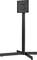 Czarny metalowy stojak na monitory lub ekrany, z prostokątną powierzchnią podparcia, stojący pionowo na trójnożnej podstawie.