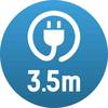 Biały symbol przewodu elektrycznego z wtyczką wskazuje długość 3,5 m na niebieskim tle.