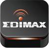 Czarny symbol z białym napisem 'Edimax' i pomarańczowym symbolem Wi-Fi nad nim. Symbol sieci bezprzewodowych.