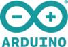 Logo Arduino z symbolem nieskończoności w kolorze turkusowym, wewnątrz którego znajdują się znak minus i plus, pod spodem napis 'ARDUINO'.