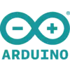 Logo Arduino z symbolem nieskończoności w kolorze turkusowym, wewnątrz którego znajdują się znak minus i plus, pod spodem napis 'ARDUINO'.