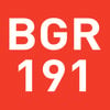 Napis 'BGR 191' jest napisany pogrubioną czcionką białą farbą na czerwonym tle.