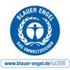Logo 'Błękitnego Anioła': Biały anioł na niebieskim kole z wieńcem laurowym. Tekst: 'Znak ekologiczny'. Adres strony internetowej: www.blauer-engel.de/uz200.