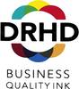 Obraz przedstawia logo 'DRHD' otoczone kolorowym kołem, a pod spodem napis 'Business Quality Ink'.