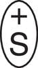 Prosty symbol składający się ze znaku plus nad literą 'S' wewnątrz owalu.