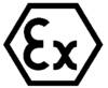 Sześciokątny symbol z napisem 'Ex', oznaczający strefy zagrożone wybuchem.