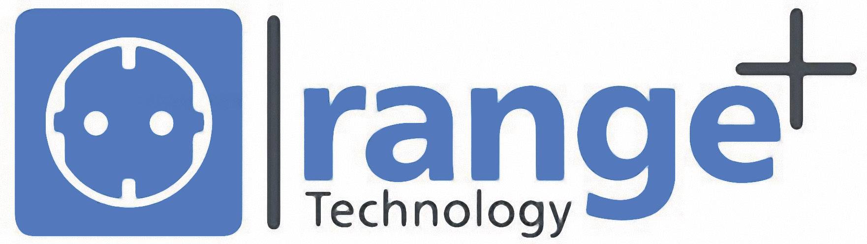 Logo firmy 'Orange Technology' z stylizowanym symbolem gniazdka elektrycznego po lewej stronie oraz napisem 'range+ Technology' w kolorze niebieskim.