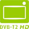 Zielony logotyp ze stylizowanym telewizorem i dużą kropką. Poniżej napis 'DVB-T2 HD', oznaczający cyfrową naziemną transmisję telewizyjną w wysokiej rozdzielczości.