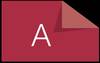 Czerwony, kwadratowy arkusz papieru z zagiętym do tyłu górnym prawym rogiem, z dużą białą literą A pośrodku.