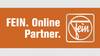 'FEIN. Partner Online.' i logo firmy na pomarańczowym tle.