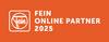 'Pomarańczowe logo z białym napisem: FEIN Online Partner 2025'