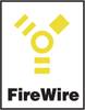 Logo z żółtym symbolem przypominającym literę na białym tle. Poniżej napis 'FireWire' czarnymi literami.
