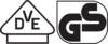 Oznaczenia certyfikacyjne 'DVE' i 'GS' obok siebie.