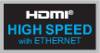 Czarna etykieta z białym logo 'HDMI' i turkusowym napisem 'HIGH SPEED with ETHERNET'.
